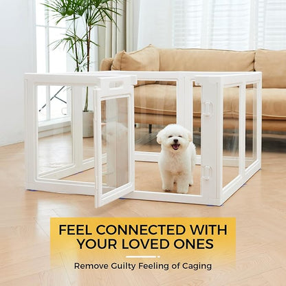 Clear Acrylic Plastic Dog Playpen Indoor,for Puppy Cat Rabbit Ferret Transparent Pet Pen,Easy Assemble Whelping Crate Kennel Cage Enclosure,Preferable for Small Dogs (23.6“ Height, 8PCS)