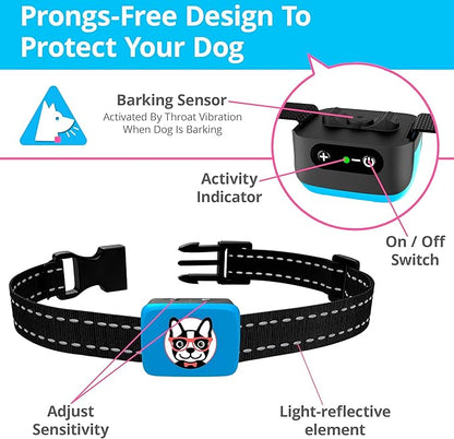Small Dog Bark Collar Rechargeable - Smallest Bark Collar for Small Dogs 5-15lbs - Most Humane Stop Barking Collar - Dog Training No Shock Anti Bark Collar - Pet Bark Control Device (Blue)