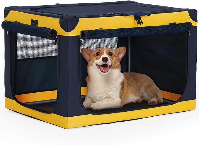 A4Pet Foldable Dog Crate, Collapsible Dog Crate - 30 Inch Adjustable Stainless Steel FrameLightweight, Durable and Collapsible Crate with 3-Door, Portable Dog Kennel