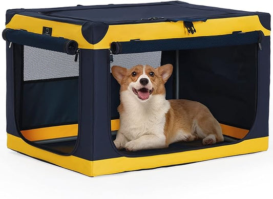 A4Pet Foldable Dog Crate, Collapsible Dog Crate - 30 Inch Adjustable Stainless Steel FrameLightweight, Durable and Collapsible Crate with 3-Door, Portable Dog Kennel