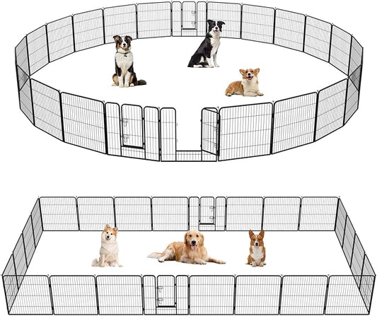 FDW Dog Playpen Dog Pen Dog Kennel 24 Panels 32 Inch Height Indoor Outdoor Folding Metal Portable Puppy Exercise Pen Heavy Duty Dog Fence for Yard Camping,Black