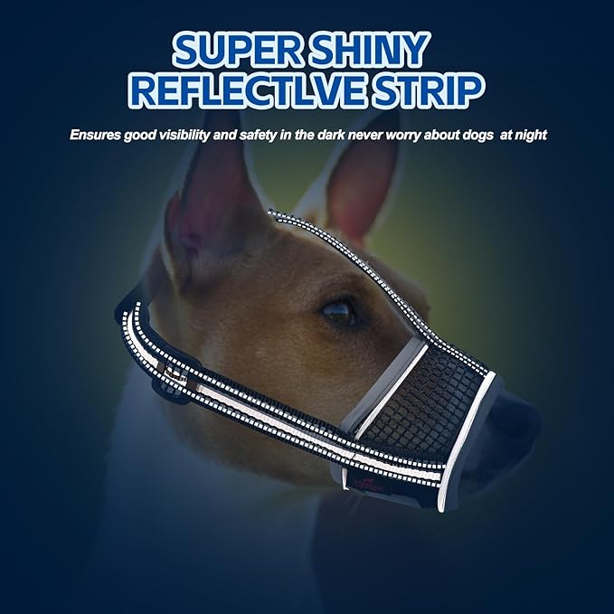 Dog Muzzle,Soft Mesh Breathable Muzzle, Air Mesh Dog Muzzle with Reflective & Adjustable Strap for for Biting Chewing Grooming,Allow Panting Drinking,Dog Muzzle for Medium (Black, L)