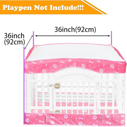 2 Pack Dog Playpen Cover and Bottom Pad Fits for 36 Inch 4 Panels Pet Playpen, Dog Crate Pad Puppy Play Pen Cover, Hoop and Loop Design (Note: Playpen Not Included). -Pink