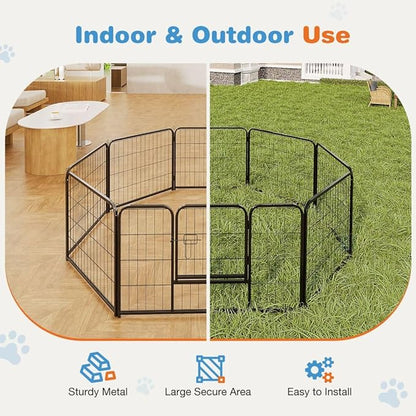 Dog Playpen, 8 Panel 24” Height Puppy Fence Exercise Pen for Yard Gate, Indoor Outdoor Heavy Duty Anti-Rust Metal Playpens with Doors Portable for RV Camping - Small/Medium/Large Pets