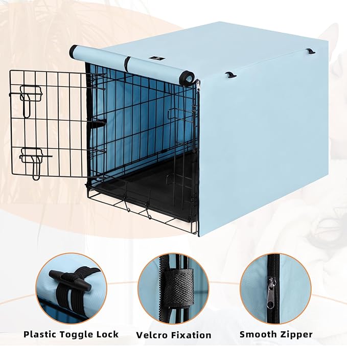 X-ZONE PET Double Door Dog Crate Cover - Polyester Pet Kennel Cover Fits 24 inches Wire Dog Cage Blue