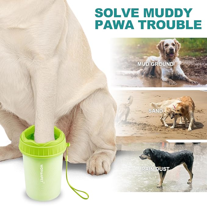 Portable Silicone Bristles Dog Foot Washer and Muddy Paw Cleaning Brush - A Great Gift, Free Bath Brush Included - Medium, Green