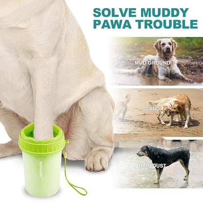 Portable Silicone Bristles Dog Foot Washer and Muddy Paw Cleaning Brush - A Great Gift, Free Bath Brush Included - Medium, Green