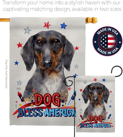 Breeze Decor Patriotic Black Tan Dachshund House Flag Set Dog Puppy Spoiled Paw Canine Fur Pet Nature Farm Animal Creature Decoration Banner Small Garden Yard Gift Double-Sided, Made in USA