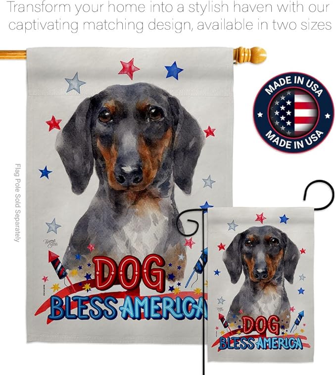 Breeze Decor Patriotic Black Tan Dachshund House Flag Eagle Set Dog Puppy Spoiled Paw Canine Fur Pet Nature Farm Animal Creature Banner Small Garden Yard Gift Double-Sided, Made in USA