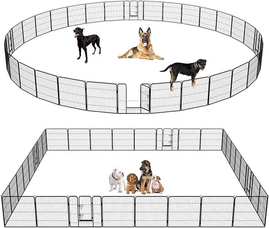 FDW Dog Playpen Dog Pen Dog Kennel 32 Panels 32 Inch Height Indoor Outdoor Folding Metal Portable Puppy Exercise Pen Heavy Duty Dog Fence for Yard Camping,Black