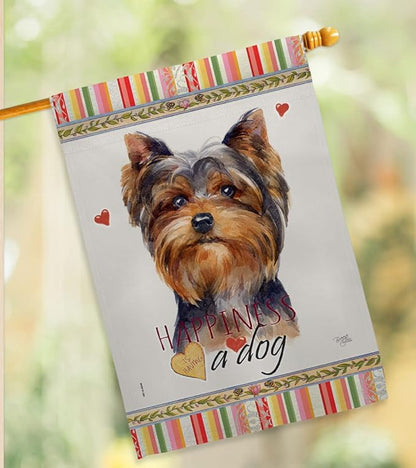 Breeze Decor Torkshire Terrier Happiness Garden House Flag-Kit Dog Puppy Spoiled Paw Canine Fur Pet Nature Farm Animal Creature Decoration Banner Small Yard Gift Double-Sided, Made in USA