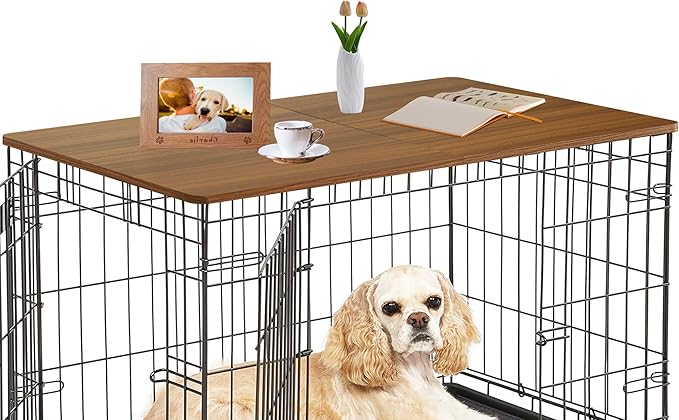 Deblue Foldable Dog Crate Topper, Crate Topper for 42in Wire Dog Cages, Wooden Dog Kennel Table Top for Large Dog, Foldable, Portable-(42 in Only Topper)