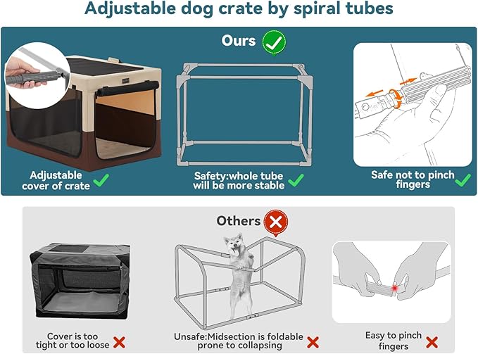 PETSFIT Collapsible Dog Crate, Portable Dog Crate - 30 Inch Easy Set-up, Light, Sturdy, Comfy Inside with Thicken Mat, Soft Sided Crate for Home and Travel Brown