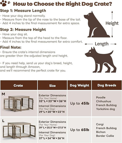 Dog Crate Furniture, 32 inch Medium Dog Crates with Bed Mat, Wooden Dog Kennel Furniture, End Side Table Dog Cage with 3 Doors, Greige
