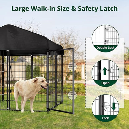 PawGiant Dog Kennel Outdoor, Dog House with Roof Waterproof Cover for Medium to Small Dog Outside 4ft x 4ft x 4.5ft, Pet Enclosures Crate Cage Playpen Run Indoor