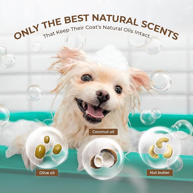 Natural Pet Shampoo for Dogs & Cats – Smooth Coat, Reduce Shedding & Odor Control – Coconut & Olive Oil Formula - Safe for Sensitive Skin, Hypoallergenic, Relieve Dry Skin - [Shampoo + Ear Drop]