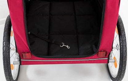 TRIXIE Convertible Dog Bike Trailer and Pet Stroller for Small to Medium Dogs up to 48 lbs, Quick Set-up and Fold Down, Red