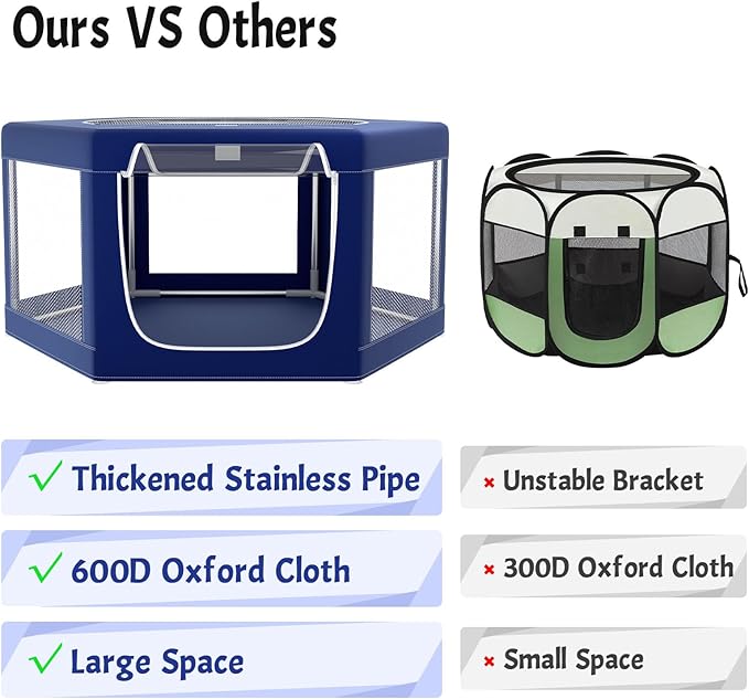 Hexagonal Dog playpen, 45 Inch Soft Puppy Playpen with 600D Oxford Fabric, Stable Structure with Thickend Stainless Steel Tubes, 25.6 Inch Height Pet Playpen for Small and Medium Dogs, Animals
