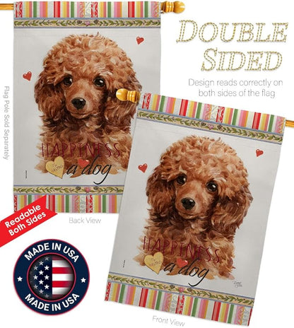 Breeze Decor Miniature Poodle Happiness Garden House Flag-Kit Dog Puppy Spoiled Paw Canine Fur Pet Nature Farm Animal Creature Decoration Banner Small Yard Gift Double-Sided, Made in USA