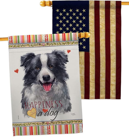 Breeze Decor Border Collie Happiness House Flag Pack Dog Puppy Spoiled Paw Canine Fur Pet Nature Farm Animal Creature Vintage Applique Banner Small Garden Yard Gift Double-Sided, Made in USA