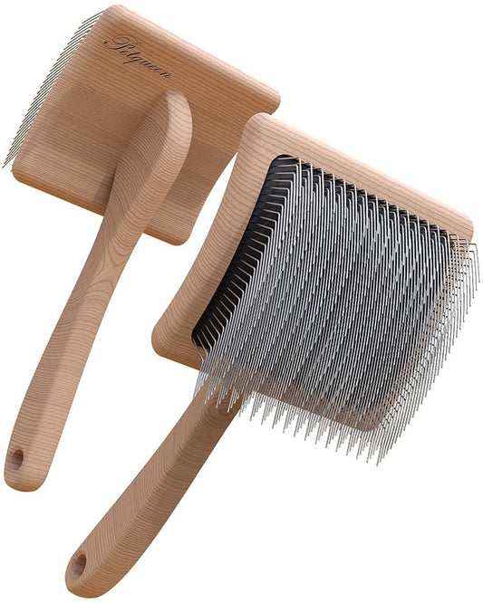 Dog Slicker Brush, Large Dog Brush, Professional Doodles Brush, for Poodles, Goldendoodles and Labradoodles, Easy to Remove Tangles, Mats and Fluff, 3.8''*3.2'' Head, 8'' Body, Large, Wood