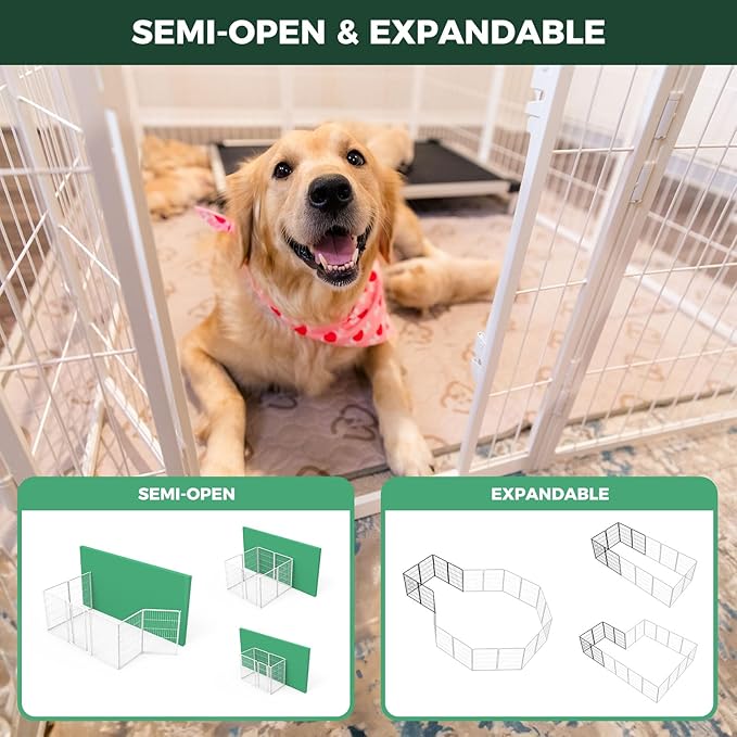 FXW Homeplus Dog Playpen for Indoor Use - Stress-Free and Safe Play, Heavy Duty 40 Inch 8 Panels Dog Pen for Medium and Large Dogs, White│Patented