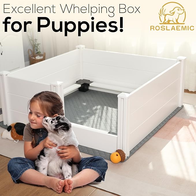 Whelping Box for Dogs and Puppies with Rails, Puppy Whelping Supplies, Suitable for Small Dogs, White