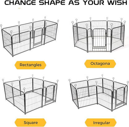 Lekesky Puppy Playpen for Dogs Indoor Small, 24 Inch 8 Panels Dog Play Pen with Bottom Mat, Heavy Duty Metal Pet Playpen for Puppys and Doggies, Black Silver