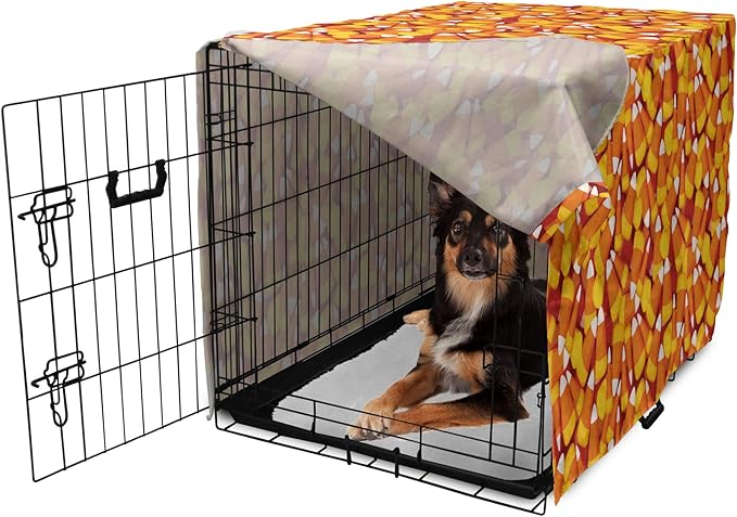 Lunarable Candy Corn Dog Crate Cover, Cartoon Style Pattern of Repetitive Nested Sweets Clutter, Easy to Use Pet Kennel Cover for Medium Large Dogs, 36 Inch, Marigold Vermilion
