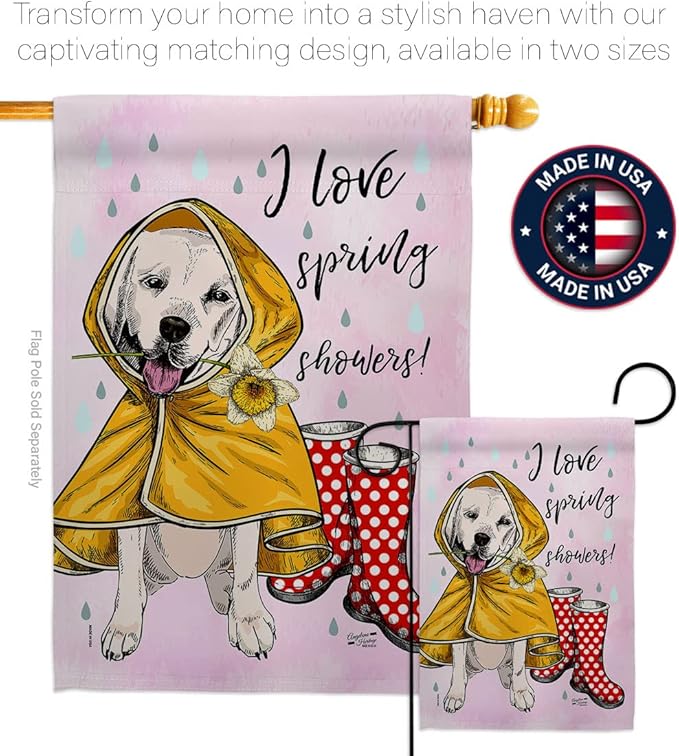 Love Spring Shower House Flag Pack Dog Puppy Spoiled Paw Canine Fur Pet Nature Farm Animal Creature Applique Decoration Banner Small Garden Yard Gift Double-Sided, Made in USA