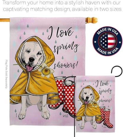 Love Spring Shower House Flag Pack Dog Puppy Spoiled Paw Canine Fur Pet Nature Farm Animal Creature Applique Decoration Banner Small Garden Yard Gift Double-Sided, Made in USA