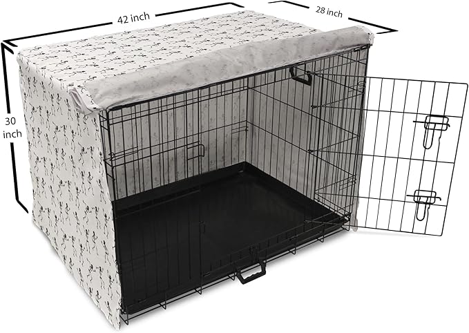 Lunarable Skull Dog Crate Cover, Cartoon Pattern of Monochrome Skeletons Halloween Themed Illustration Horror, Easy to Use Pet Kennel Cover for Medium Large Dogs, 42 Inch, White Black