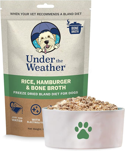Under the Weather Bland Diet for Dogs | Easy to Digest for Sick Dogs | Always Be Ready | Contains Electrolytes - Natural Freeze Dried 100% Human Grade Meats| 1 Pack- Rice, Hamburger & Bone Broth - 6oz
