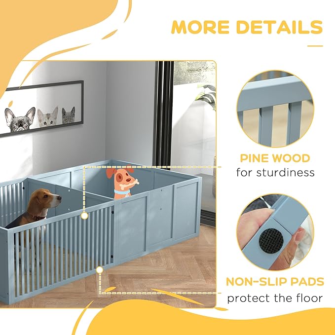 PawHut Whelping Box for Dogs Built for Mother's Comfort, Dog Whelping Pen with Removable Doors, Puppy Playpen for Indoors, Newborn Puppy Supplies & Essentials, 81" x 39" x 20", Gray