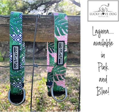 Lucky Love Dog, Tropical Martingale Collar for Female Male Dogs, Premium No Slip Collar and Leash Set, Vivid Pink Martingale Collar - (Large, Laguna Mart - Combo)