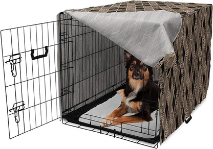 Lunarable Contemporary Brown Dog Crate Cover, Rhomb Check Pattern with Animal Skins, Easy to Use Pet Kennel Cover for Medium Large Dogs, 36 Inch, Umber Dark Brown