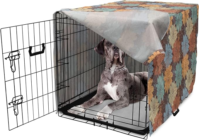 Lunarable Floral Dog Crate Cover, Blossoming Flowers Pattern Botanical Garden Art Illustration Colorful Vintage Design, Easy to Use Pet Kennel Cover for Small Dogs Puppies Kittens, 48 Inch, Brown