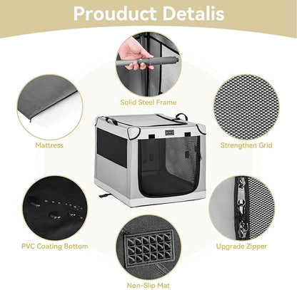 PETSFIT Portable Dog Crate, Soft Dog Crate - 36 Inch Easy Set-up, Light, Sturdy, Comfy Inside with Thicken Mat, Collapsible Crate for Home and Travel Light Grey