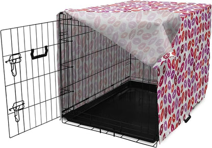 Lunarable Kiss Dog Crate Cover, Fun Colorful Design Lipsticks Kisses Fashion Illustration Print Artwork, Easy to Use Pet Kennel Cover for Medium Large Dogs, 24 Inch, Fuchsia and Raspberry