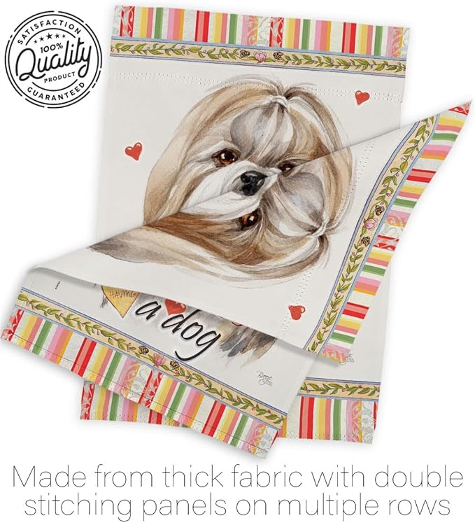 Breeze Decor Shih Tzu Happiness Garden House Flag Kit Dog Puppy Spoiled Paw Canine Fur Pet Nature Farm Animal Creature Decoration Banner Small Yard Gift Double-Sided, Made in USA