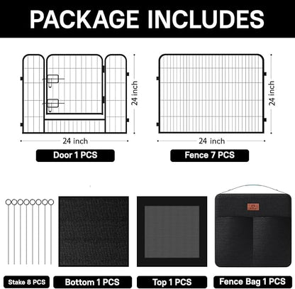 PJYuCien Dog Playpen Outdoor Plus Storage Bag，24" H 8 Panels Puppy Pen with Square Bottom & Top Cover,Heavy Duty Dog Fence for Camping