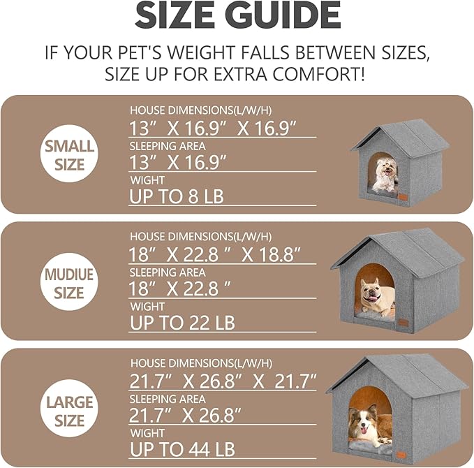 Indoor Dog House with Washable Plush Cushion - Large Size for Dogs & Cats Up to 44 Pounds