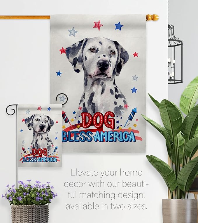 Breeze Decor Patriotic Dalmatian House Flag Pack Dog Puppy Spoiled Paw Canine Fur Pet Nature Farm Animal Creature Vintage Applique Banner Small Garden Yard Gift Double-Sided, Made in USA