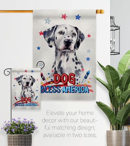 Breeze Decor Patriotic Dalmatian House Flag 2 pcs Pack Dog Puppy Spoiled Paw Canine Fur Pet Nature Farm Animal Creature Decoration Banner Small Garden Yard Gift Double-Sided, Made in USA