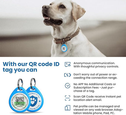 Dog Tags Personalized, QR Code Pet ID Tags for Dog Collar, Online Profile, Scan Location Alerts, Blue