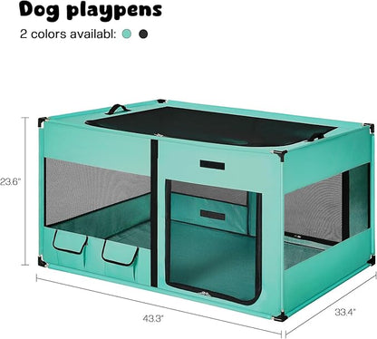Dog Playen, Portable Dog Play Pen for Dogs and Cats, Metal Dog Playpen with Fabric Cover, Pet Play Pen for Indoors/Outdoors, Foldable Pet Playpen for Indoor Cats Enclosed, Green, Jumbo