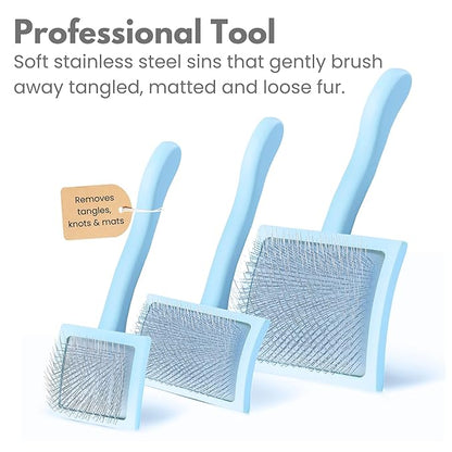 Pet Slicker Brush With Soft Massage Grooming Stainless Steel Pins - For Dematting, Shedding Fur, and Undercoat - Ideal Gift for Professional Pet Groomers - Long Slicker Brush - Flying Pawfect