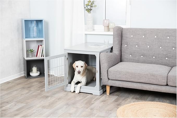TRIXIE 32.7" Indoor Dog Crate, Wooden Crate Table for Dogs Up to 50 lb, Medium Dog Kennel, Perfect in Any Room, Gray