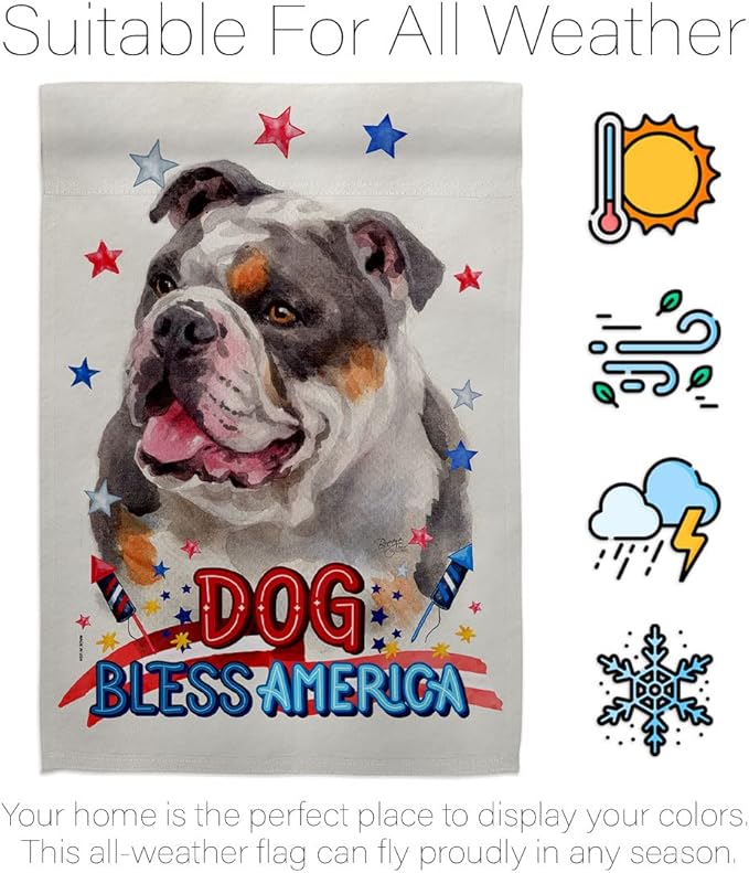 Breeze Decor Patriotic Merle Bulldog House Flag Pack Dog Puppy Spoiled Paw Canine Fur Pet Nature Farm Animal Creature Applique Banner Small Garden Yard Gift Double-Sided, Made in USA