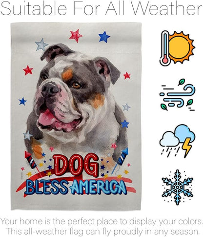 Breeze Decor Patriotic Merle Bulldog House Flag Pack Dog Puppy Spoiled Paw Canine Fur Pet Nature Farm Animal Creature Applique Banner Small Garden Yard Gift Double-Sided, Made in USA